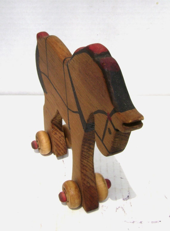 Vintage Toy Horse on Wheels Handmade Folk Art Primitive Pine