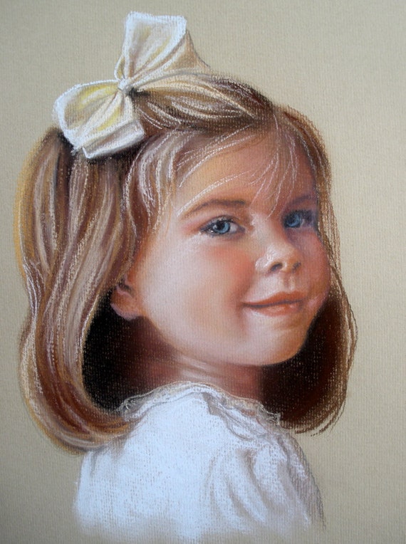 Items similar to Custom Portrait Pastel Drawing of a Child 