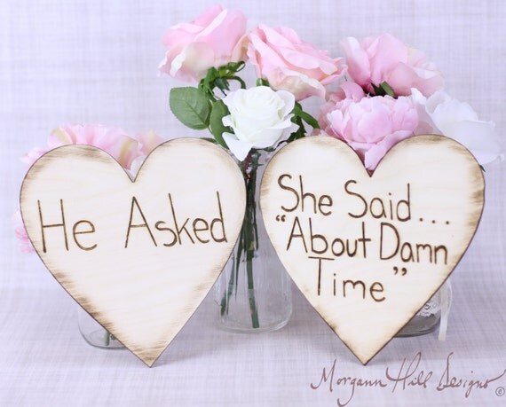 Engagement Photos Photo Prop Signs Rustic Hearts He Asked She Said About Time (Item Number MHD20202) by braggingbags