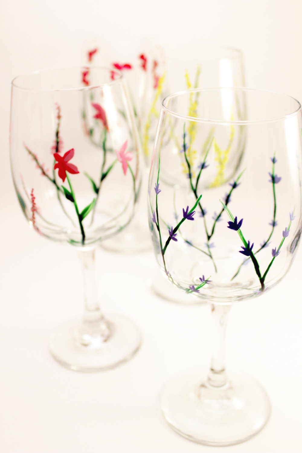 Hand painted wine glasses with wild flowers wild by RaeSmith