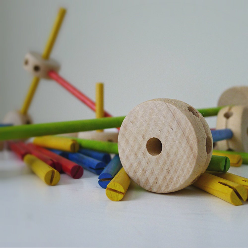 Vintage 1980s Playskool Tinker Toy Set kids toy wooden