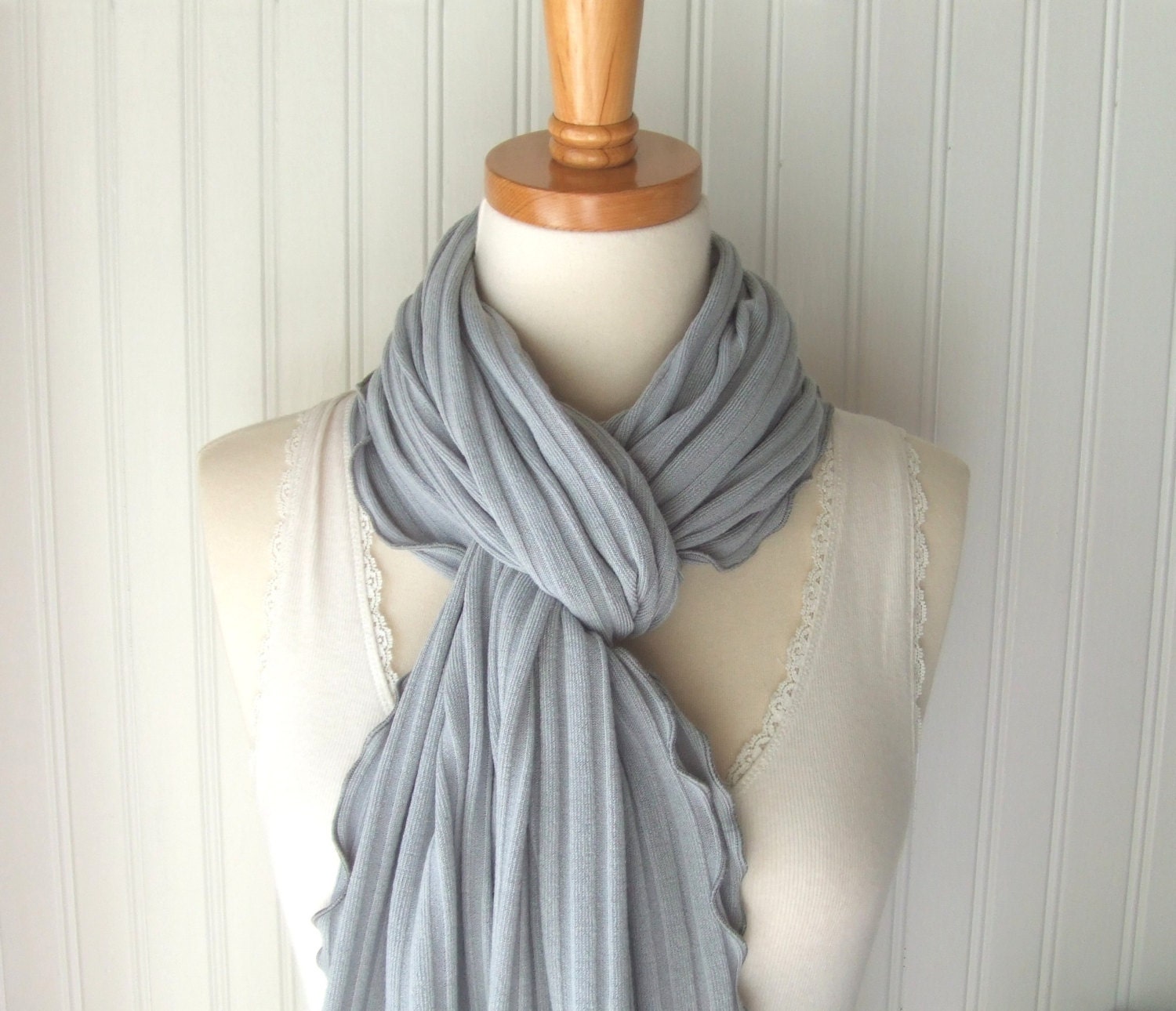 Nickel Grey Ribbed Jersey Ruffled Scarf Silver Gray Winter