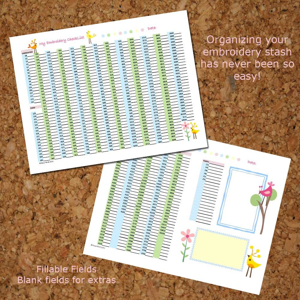 Editable DMC Floss Checklist Form PDF Instant Download