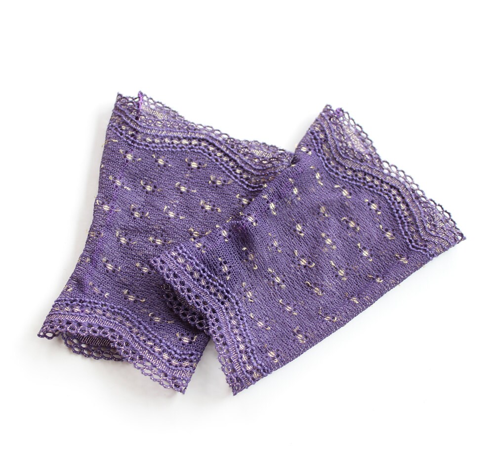 Purple Mini Fingerless Gloves Made with Stretchy Lace Wrist