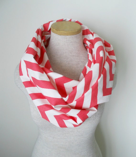 Items Similar To Chevron Infinity Scarf Jersey Knit Coral And White On Etsy