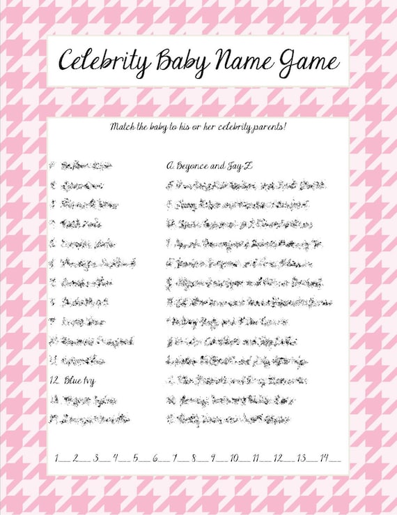 Baby Shower Celebrity Baby Game Famous Parents Game Baby Shower Game