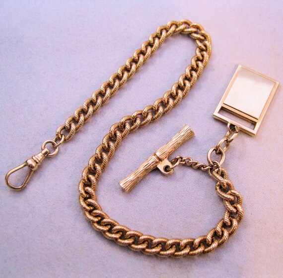 1960s Pocket Watch Chain with T Bar & Fob