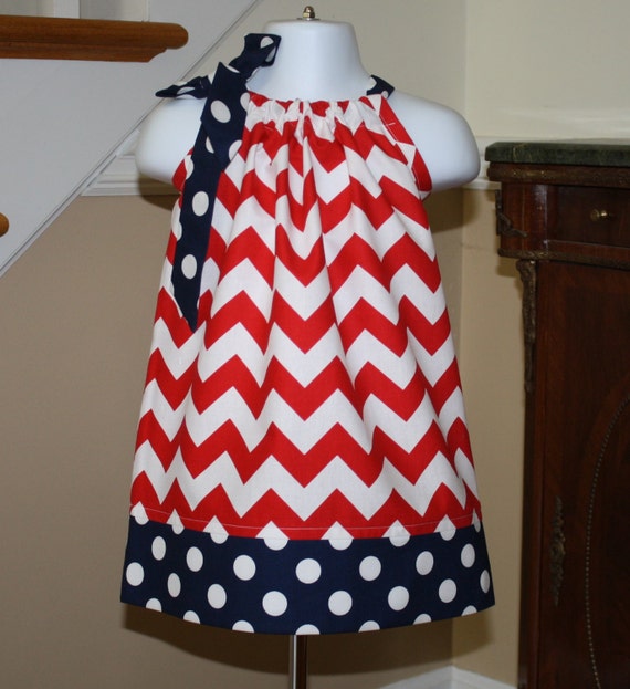 Pillowcase dress chevron red white blue dress by BlakeandBailey