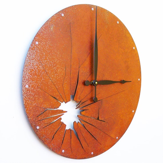 Shattered Metal Large Wall Clock Rustic Oversized Glass