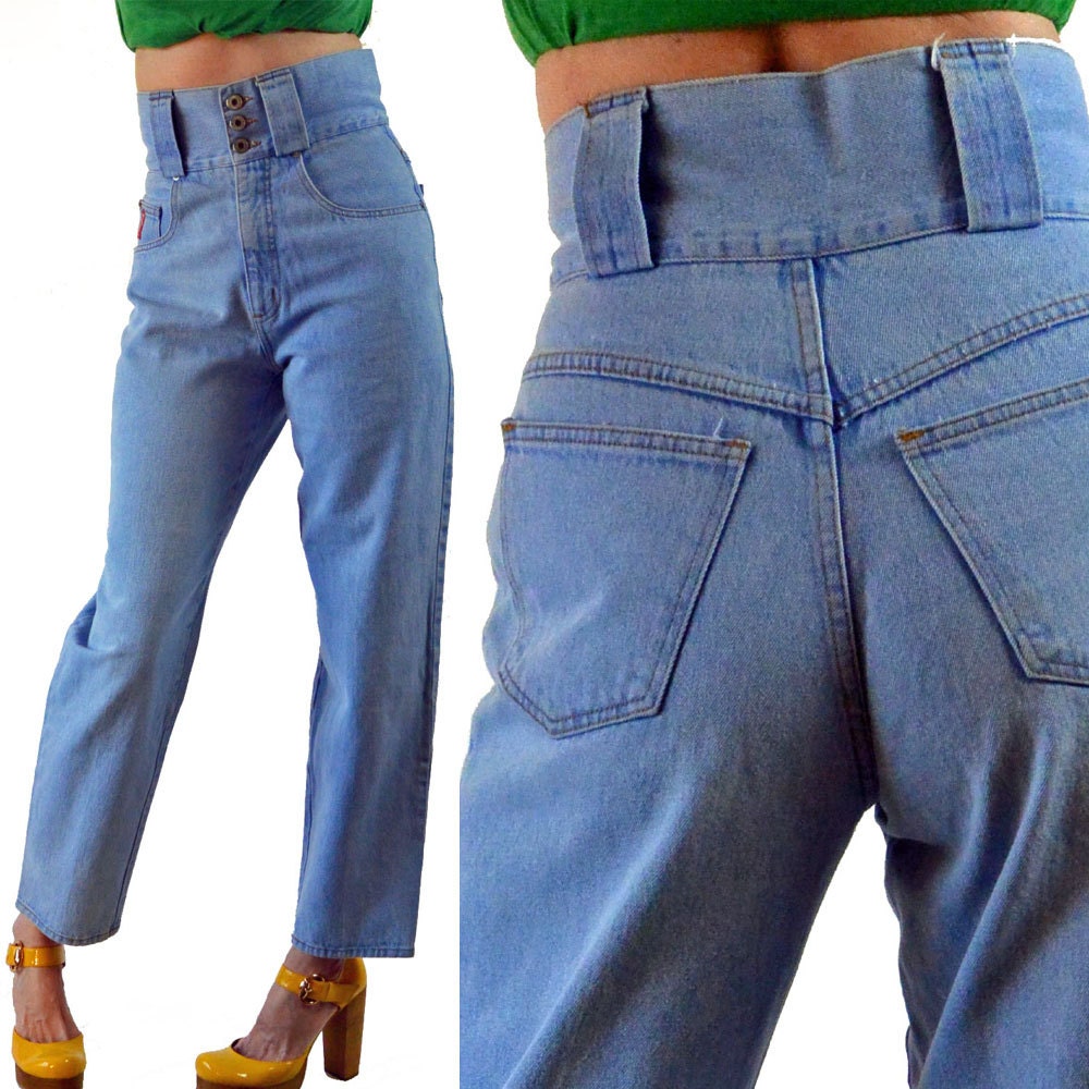 Vintage 80s super high waisted jeans / distressed faded