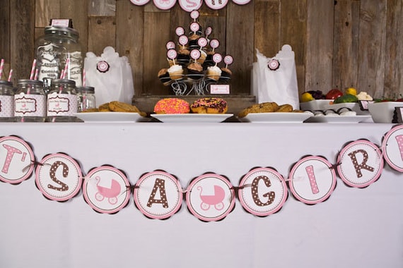 Baby Shower Decorations - ITS A GIRL Banner Party Sign, Carriage Theme Baby Shower Decoration, Baby Shower Banner pink carriage Il_570xn