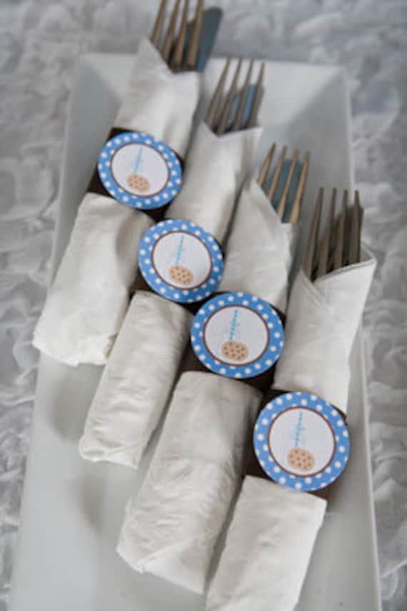 Milk & Cookies Theme Napkin Rings - Milk and Cookies Happy Birthday Party Decorations in Blue and Brown (12)