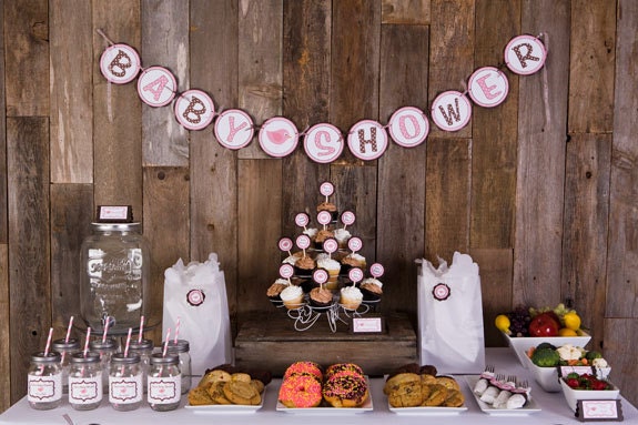 Pink And Brown Baby Shower Banner Birdie Themed ITS A GIRL