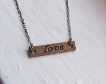 Love Necklace. Antique Bronze. Vintage Inspired Necklace. Bridesmaid Necklace. Valentines Day Jewelry