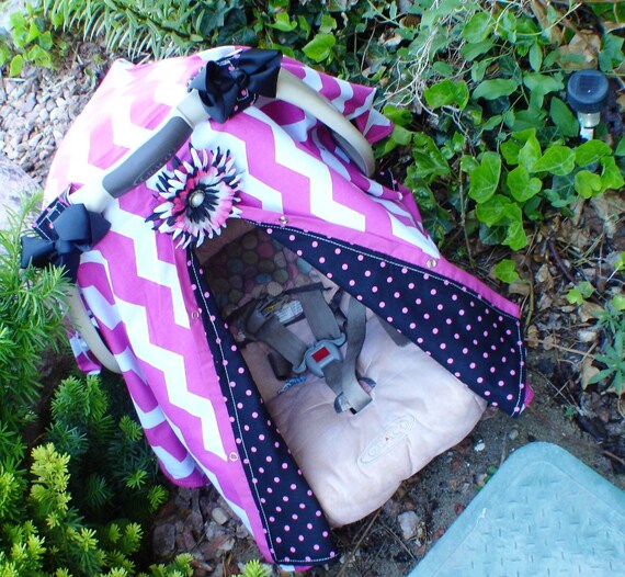 Car seat Canopy Girl Hot Pink and Black / Car seat cover