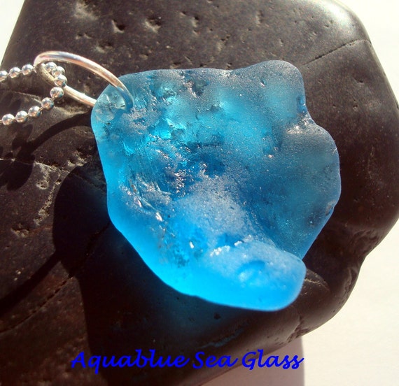 Drilled Sea Glass RARE TURQUOISE BONFIRE Pendant Free