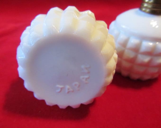 Set of Diamond Point Milk Glass Salt and Pepper Shakers Made in Japan, Salt and Pepper Milk Glass Set, Mid Century Milk Glass S & P Set