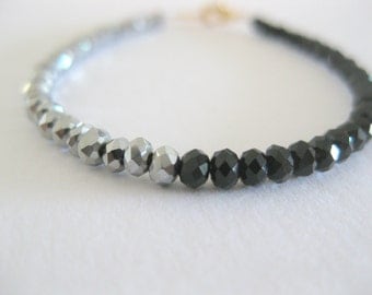 two tone black and silver czech beaded bracelet. Simple everyday jewelry.