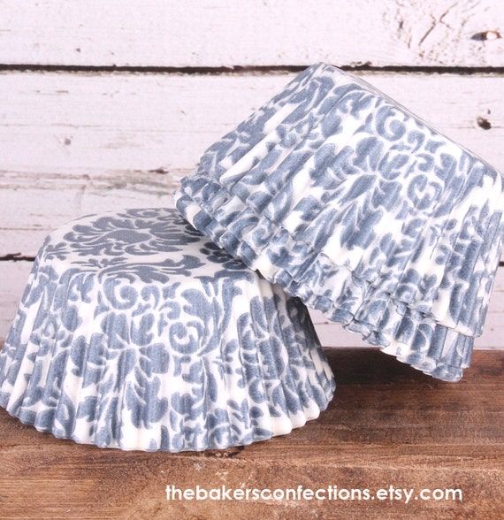 Slate Gray Damask Cupcake Liners Baking Cups 50 count