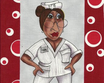 Loralie Nifty Nurse Lady medical theme one block quilt fabric