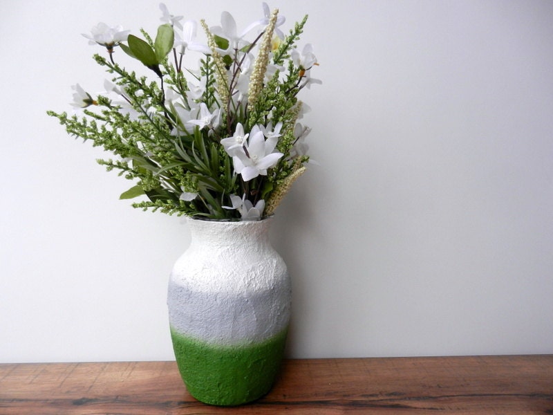 Green and Grey Vase / handcrafted home decor / glass and concrete