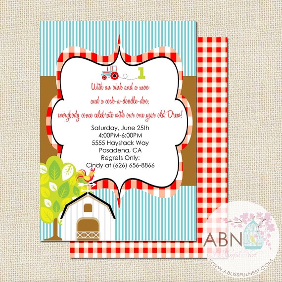 Farm Barnyard Birthday Invitation - PRINTABLE - By A Blissful Nest - As Seen On Pizzazzerie Il_570xn