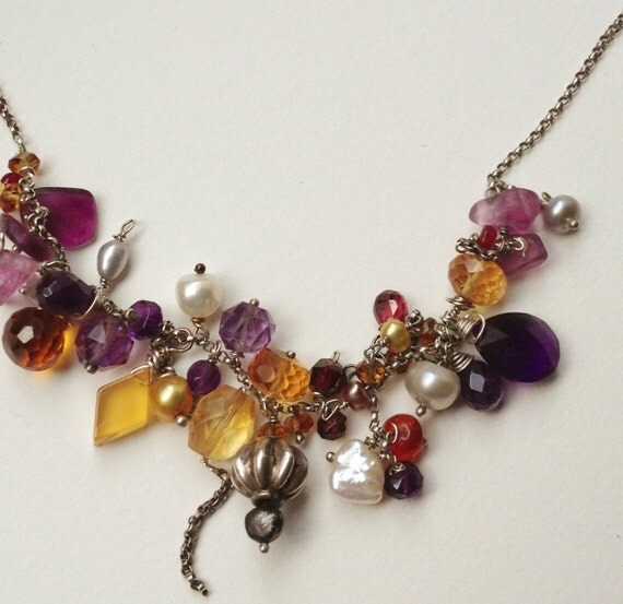 Boho Asymmetrical Clusters Necklace w Dangling Tendrils and