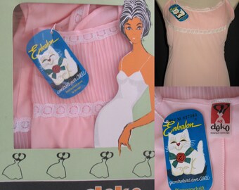 Vintage 1960s Pink Negligee Pleated Nylon Trim in Cute Original Box Size Medium NOS Never Worn