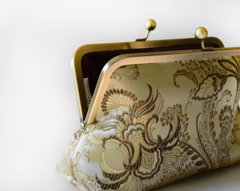 Bridesmaid Clutch Gift Idea Gold Flowers Brocade Bag Bridesmaid Gift Purse Wedding Clutch Mother of the Bridal Party Gift by Lolis Creations