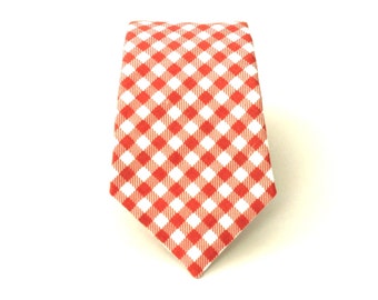 Coral Gingham Necktie - Coral and White Check Men's Necktie mens ties