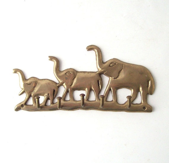 vintage brass elephants key hook coat hanger by RecycleBuyVintage