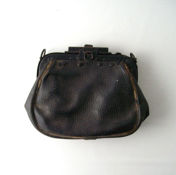 vintage leather money purse bank bag pouch antique old retro