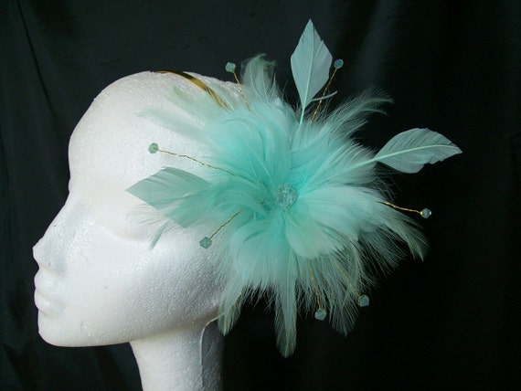 Items similar to Pretty Pale Aqua Aquamarine Blue Feather Flower and ...