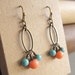 Bohemian Pink Coral Blue Turquoise Earrings Oval Ring Dangle