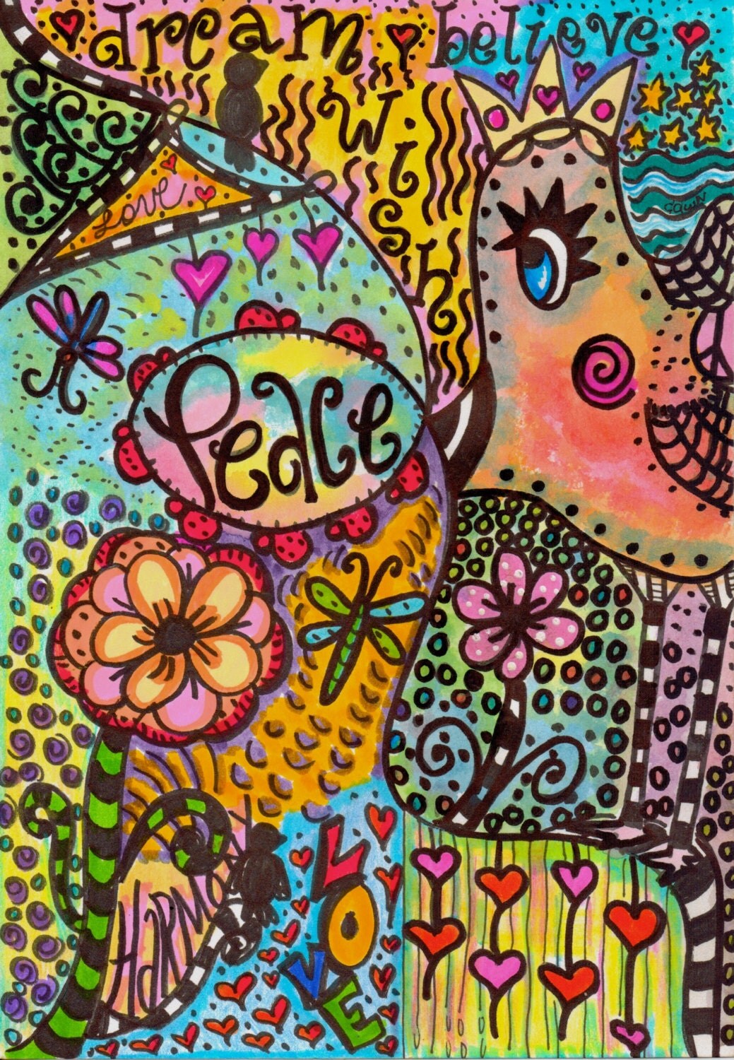 Hippie Art Original Peace Bird psychedelic hippie art