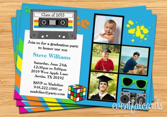 1980's Graduation Party Invitation Class of 2017 High School/College - Print at Home or E-card Il_570xn