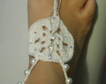 wedding crochet barefoot sandals white, sanddollar inspired, bridal ...