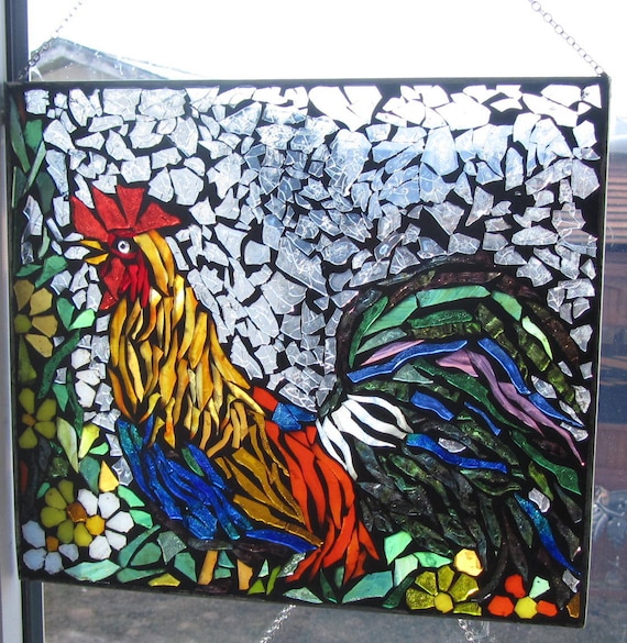 Rooster Stained Glass Mosaic Rooster Wall Art By Hildemosaics