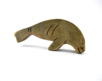 wooden manatee figurine, manatee wood toy, wooden waldorf toys