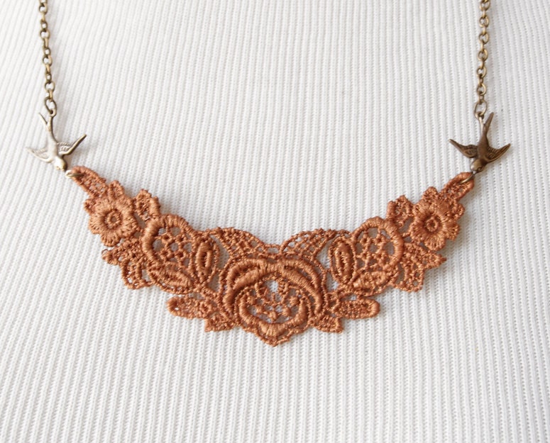 Copper Lace Necklace Laurelin Metallic Lace and by branchbound