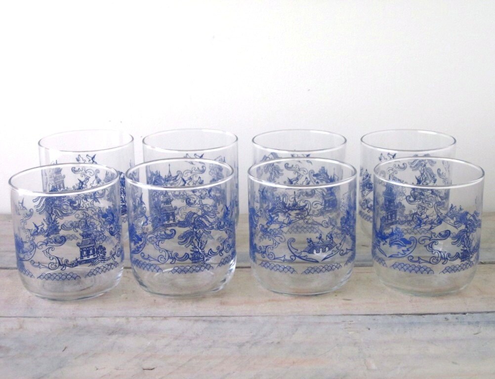 vintage blue drinking glasses