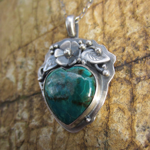 Chrysocolla and Silver Blossom Necklace