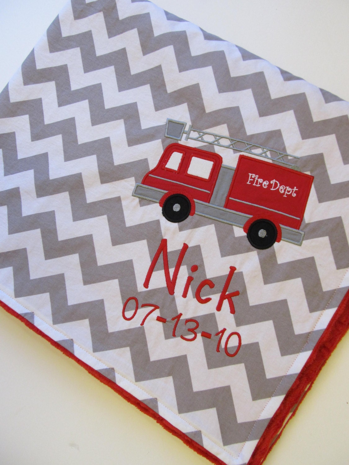 Fire Truck Bedding Personalized Baby Blanket 30x35 Minky Chevron Fire Truck Custom Bedding