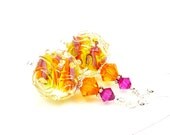 Pink Orange & Yellow Earrings, Lampwork Earrings, Glass Earrings, Glass Bead Earring, Colorful Earrings, Beadwork Earrings, Lampwork Jewelry