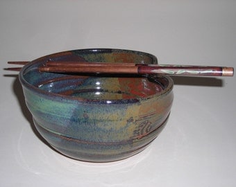 Spring Green and Rusty Nail Rice Bowl with Chopsticks