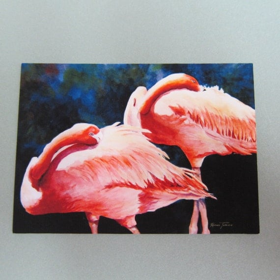 Flamingos ACEO 389 watercolor print watercolorsNmore Florida  Pink