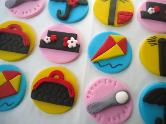 Edible Cupcake Toppers - Spoonful of Sugar - Fondant Cupcake Toppers Il_570xn
