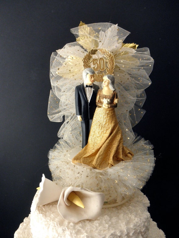 Vintage 50th Anniversary CAKE TOPPER with bride and groom Vintage 50th Anniversary CAKE TOPPER with bride and groom