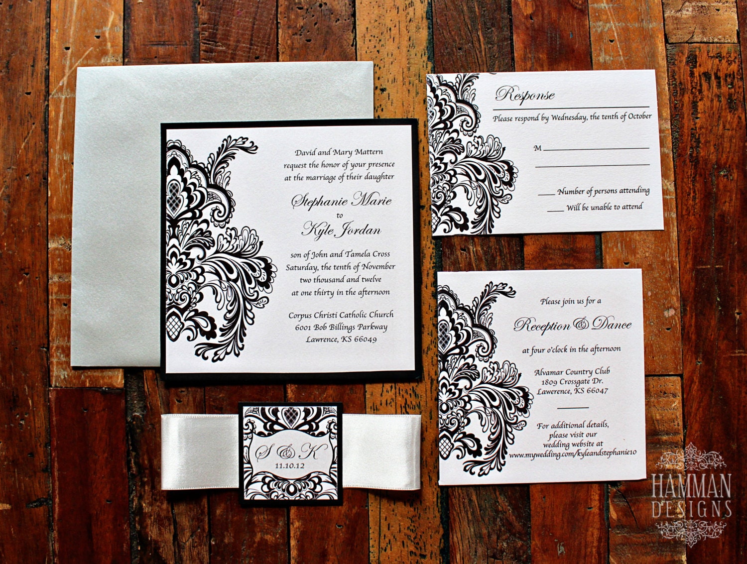 MELISSA – Stunning Damask Wedding Invitation Set with Belly Band ...