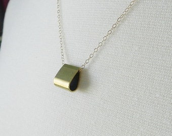 Pretty brass drop necklace with gold fill chain, delicate modern jewelry SALE